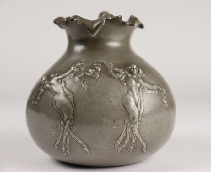 Faunesses, pewter pitcher by Jules Desbois