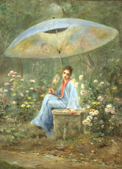 Young woman under a parasol by Walter Anderson