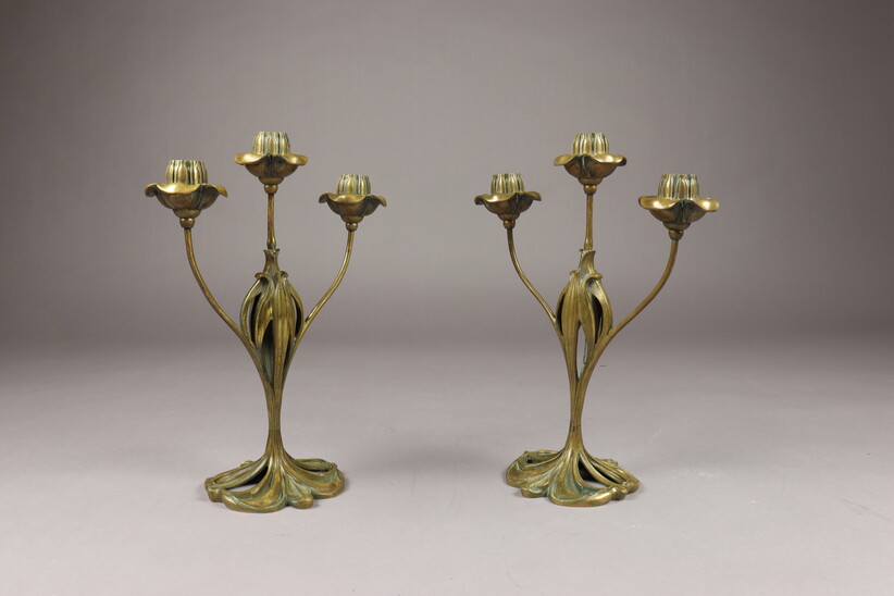 Pair of gilt bronze candlesticks by Georges de Feure