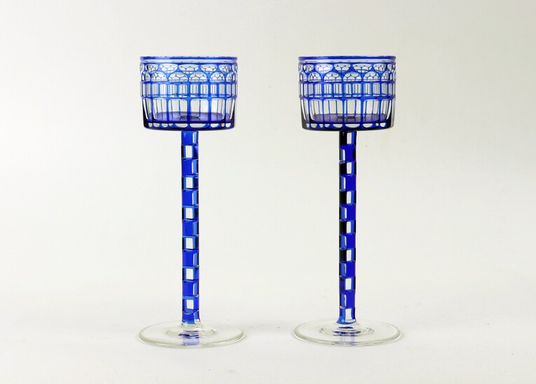 Pair of Otto Prutscher faceted blue cobalt glasses