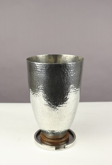 Silvered metal vase by Jean Despres