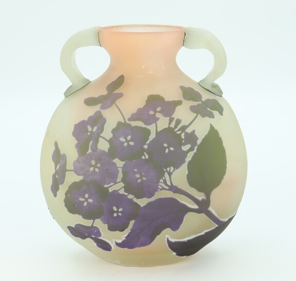 Gallé Vase With Applied  Handles, Hydrangea decoration