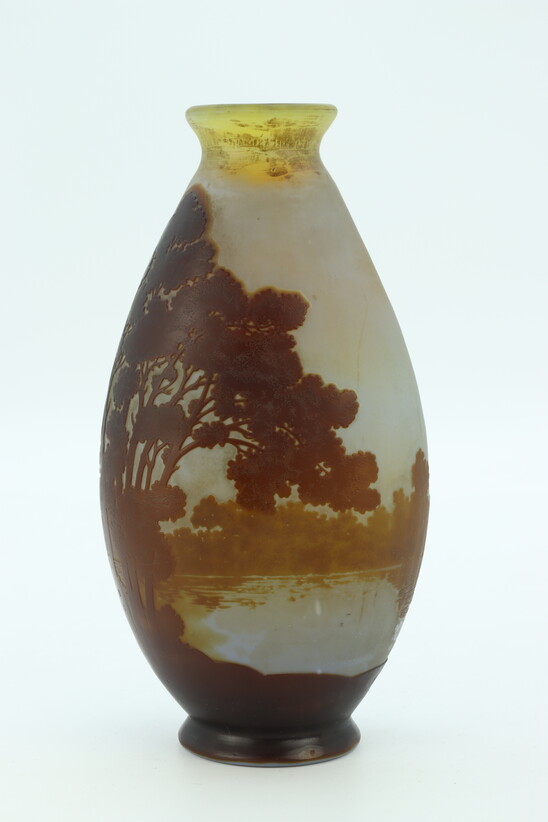 Galle vase with a lake landscape